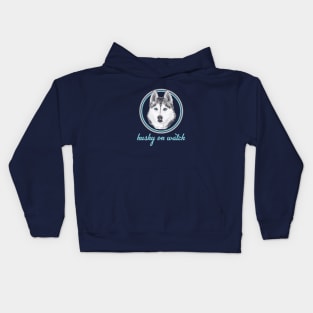 husky on watch Kids Hoodie